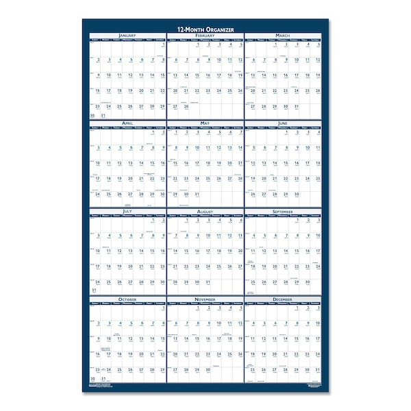 Recycled Poster Style Reversible/Erasable Yearly Wall Calendar, 24x37, 12-Month (Jan To Dec): 2022